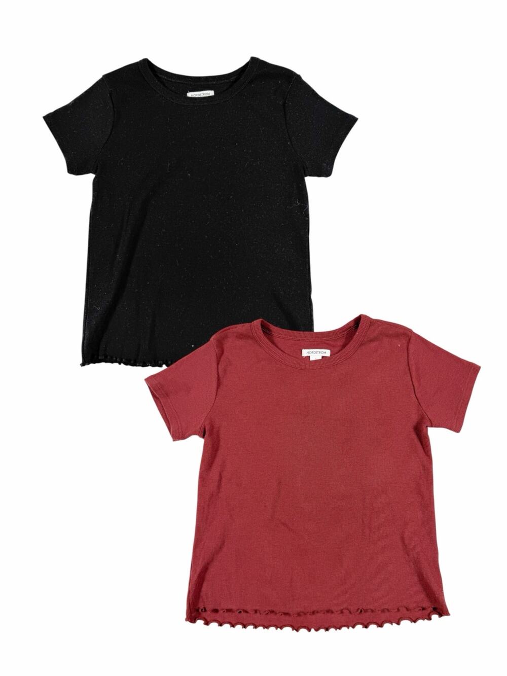 Nordstrom Girls Ribbed Lettuce Hem T-Shirt Bundle Black Rust 10/12 (Large)